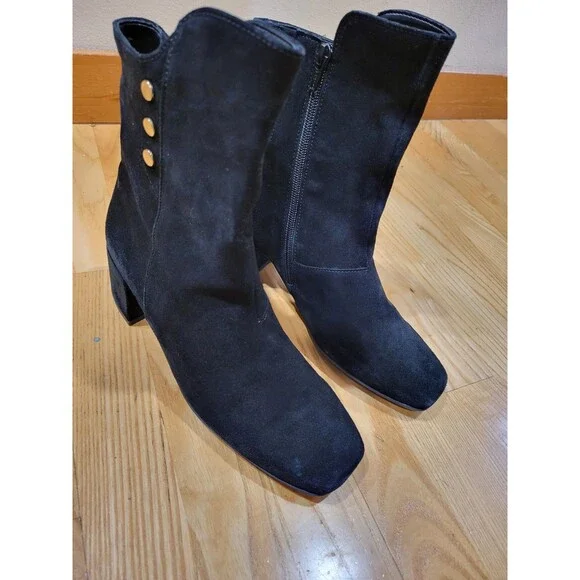 Gabor Boots Women's Mid Calf Suede Leather Black Booties Size 7 M US 4.5 UK - Picture 1 of 6